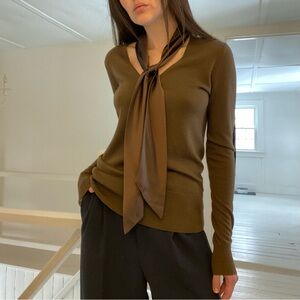 W by Worth Silk Tie Neck Wool Sweater Size P